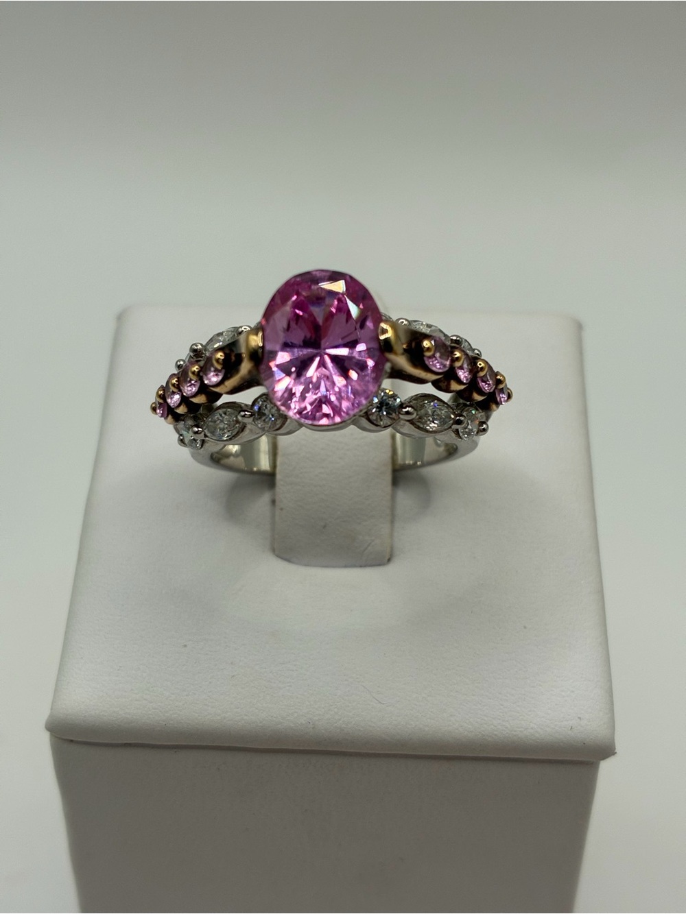 Victoria Wieck Sterling Silver Two Tone Simulated Pink Sapphire Diamond Ring 7